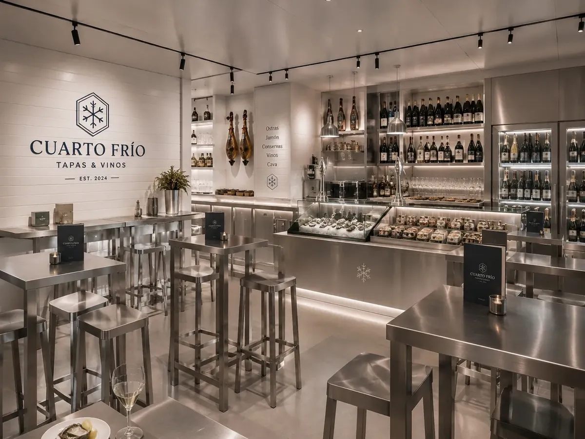 Detalle del expositor frío y la bodega iluminada
